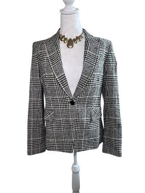 Veronica Beard Rhett Dickey Tweed Blazer In Black/Cream Plaid SZ 4